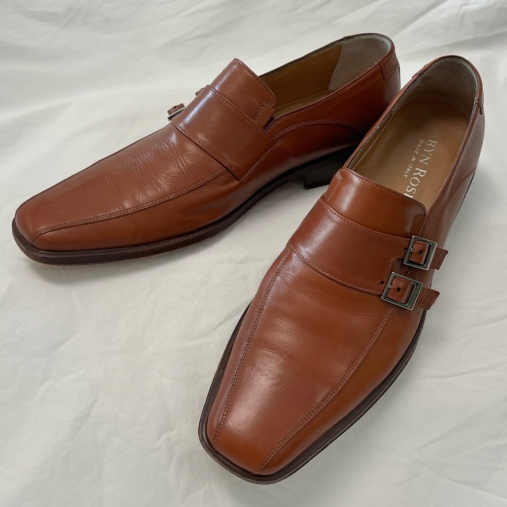 Taryn Rose Brown Leather Men's Monk Strap Bucked Shoes, Size 43 (US 10)